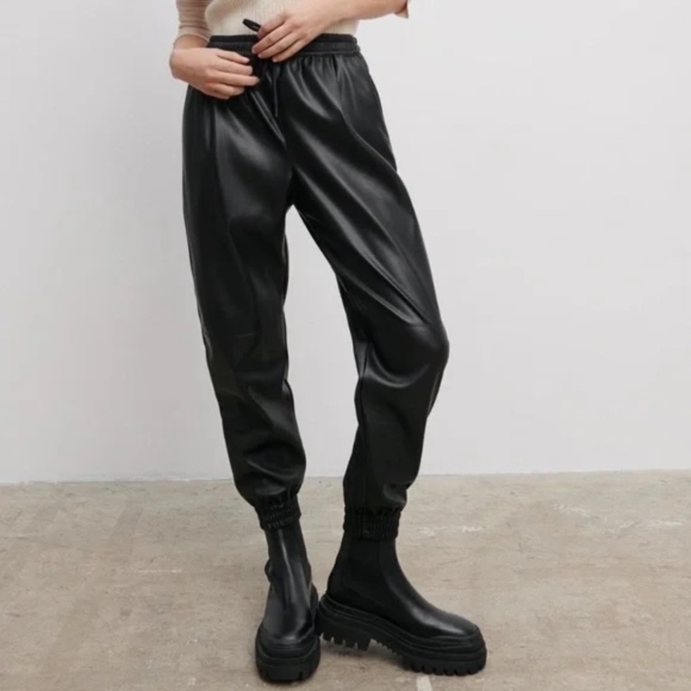 ZARA FAUX LEATHER JOGGERS Black NWT XS